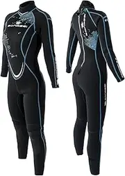 Bonassi Morgan Wetsuit - Long 3mm Neoprene Full Body Women's Wetsuit - Black/Blue Color - Great for Scuba Diving, Freediving and Water Sports - Designed in Italy