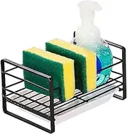 Kitchen Sponge Holder, Sink Organiser Caddy, Utensil Holders for Countertop, Drainer Dish Drying Rack with Removable Tray, Metal, Black