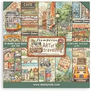 [Stamperia] Scrapbook Paper Pad for Scrapbooking, Albums, Card Making, Bullet Journals, and More, Acid Free, Double-Sided, Perfect for Hobbies, Crafts, and Gifting (Art of Travelling) (20.3 x 20.3 cm)