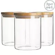 3pc Glass Jar With Wooden Lid Storage Container Airtight 750ml