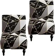 2Pcs Polyester Armless Accent Chair Cover,Good Elasticity,Armless Chair Protector Cover,All Inclusive Sofa Slipcover for Hotel,Living Dining Room (Black)
