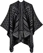 [Generic] Berry Jacket Wrap Patterns Printed Open Front Knitted Winter Thick Cardigans Sweater Ruana Cape Teal Zip up Hoodie Women