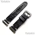 Black & Gray Embossed Tooled Leather Band Strap for Fitbit Ionic GPS Smart Watch