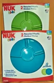 NUK Kids Divided Plate Set of Two 4 Compartment Sturdy Deep Dish Microwave Safe