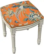 Vanity Stool Pheasant Backless Antique White Wash Antiqued Hand-Applied Brass