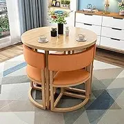 Round Dining Table and Chair Set Office Reception Negotiation Table and Chair Combination Small Round Table for Home Balcony Lounge Living Room Barrel Orange Color.