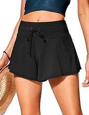 [CRZ YOGA] Womens Swim Shorts - High Waisted Beach Board Shorts Flowy Skirt Shorts Bathing Swim Bottoms with Liner