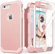 IDweel for iPhone 6S Plus Case with Tempered Glass Screen Protector, for iPhone 6 Plus Case, 3 in 1 Shockproof Slim Hybrid Heavy Duty Hard PC Cover Soft Silicone Bumper Full Body Case,(Rose Gold)