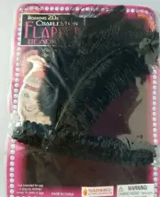 Roaring 20s sequined show girl flapper had band black feather plume new Costume
