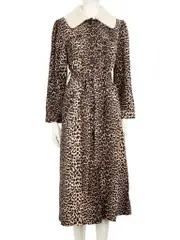 Leopard Print Shearling Trim Coat