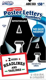 Paper Poster Letters and Numbers for Projects and Crafts, 4" and 2.5", Black, 15