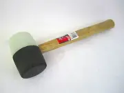 16oz Rubber Mallet With Non Marring White/Black Head Wood Handle