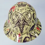 FULL BRIM Hard Hat custom hydro dipped ALCHEMY, OCCULT WICCAN PENTEGRAM SICK