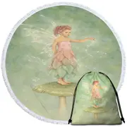 Cute Little Mushroom Fairy with Magical Dust Round Beach Towel