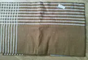 Vintage Brown Woven Tablecloth Western Germany White Stripe Inner Square 49 x 52