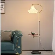 Indoor Floor Lamps Modern Floor Lamp with End Table, Solid Wood Side Table Lamp, Rustic Tall Pole Shelf Reading Standing Light for Farmhouse Bedroom, Living Room, Office Standing Lamp(Black)