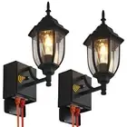 Black Dusk to Dawn Sensor Porch Lights Outdoor Wall Light with GFCI Outlet, W...