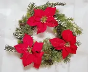 14" POINSETTIA & Cedar Spruce PINE WREATH or CANDLE RING HOLIDAY HOME DECOR