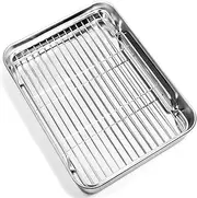 Qcfang Baking Sheet and Rack Set Stainless Steel Baking Pan Cookie Sheet with Cooling Rack Rectangle Toaster Oven Baking Pans Tray Sheet with Cooling Rack (17.7x13.7 Inch)