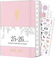 Planner 2025-2026, Weekly and Monthly Planner with Tabs from Jul 2025 - Jun 2026, Academic Planner with Date, A5 Hardcover Agenda Calendar Notebook for School & Office Schedule, 5.8"×8.3", Pink