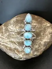 WoMens Cluster Blue Larimar Navajo Sterling Silver Ring Size 8.5 15940
