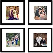 12x12 Black Picture Frame Set,Square Photo Frame with Mat Display Pictures 8x8 or 12x12 Without Mat,PVC Glass,for Wall Home Office Decor
