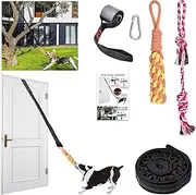 KATOLK Door Anchor Dog Hanging Bungee Tug Toy for Small Dog Pull Rope and Tug of War, Indoor Outdoor Pull Interactive Toy, Durable Retractable Tugger Dog Rope Toy with 2 Chew Toys for Dogs and Cats