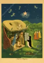1949 Christmas manger scene with penguin Raymond Peynet new poster 18x24