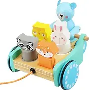 WHAMVOX Educational Kids Toy Wooden Walker Baby Toys for 3-6 Years Animal Trailer Cart Hand-Eye Coordination