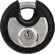 BRINKS - Heavy Duty Padlock with Key – 70mm Stainless Steel Commercial Discus Keyed Lock for Storage Shed, Garage, Locker, Sliding Doors, Cabinets and More – Round with Steel Shackle, Black