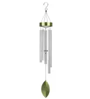 Hanging Solar Light Wind Chime with Acrylic Green Leaf Clapper - Precision Tuned