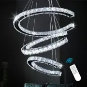 Finktonglan Modern Chandeliers Dimmable 3 Rings Crystal Chandeliers with Remo...
