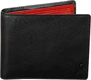 [STARHIDE] Men's RFID Blocking Genuine Nappa Leather Billfold Wallet Purse - Photo Id Holder - Coin Pocket Pouch 1216 (Black/Red)