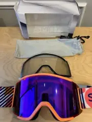 NEW Smith Squad S Snow Goggles, Pink Coral Riso Print, ChromaPop/Clear Lenses