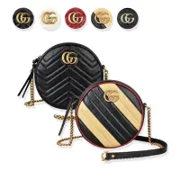 在飛比找momo購物網優惠-【GUCCI 古馳】GUCCI金屬LOGO圓形設計牛皮鏈帶拉