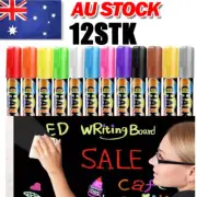 12x Liquid Chalk Marker Pens LED Writing Board Glass Window Pen 3mm/6mm AU