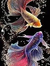 Kaliosy 5D Diamond Art Kits for Adults Colorful Fighting Fish by Number Kits, Diamond Painting Art Fish DIY Full Drill Crystal Craft Cross Stitch Embroidery Decoration (12x16 inch) 30x40 cm