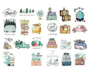 23 Piece Stickers Scrapbook Water Bottle Notebook Collect Boho TRAVEL Watercolor