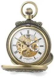 Charles Hubert Antiqued Gold-Finish Skeleton Pocket Watch XWA3346
