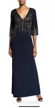 Aidan Mattox Beaded V-Neck Crepe Gown. Size 2. $465.00