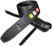 Laquest Guitar Strap Lock Pick 6 Pockets PU Leather Acoustic Electric Bass (Blac