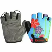 BOODUN Cycling Gloves with Shock-absorbing Foam Pad Half Finger Blue Flower