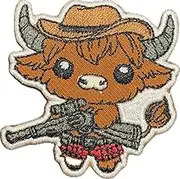 Liomon Highland Cow Whit Gun Iron On Patch Embroidered Iron on Patches for Clothing, Hats, Bags, Backpacks Funny Iron On Applique Badge, Appique Patch, Iron on Patch