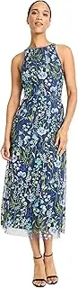[Maggy London] Women's Floral Embroidered Halter Midi Dress with Back V-Neck
