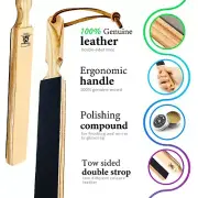 2 Sided Wooden Handle Leather Straight Razor and Knife Sharpening Strops