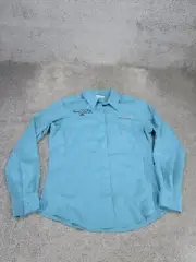 Columbia Shirt Womens Medium Blue Crystal Spring Button Up NEW