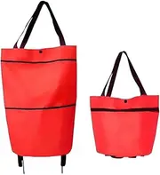 Shopping Cart, Foldable Shopping Bag with Wheels, Trolley Case, Reusable Shopping Bag, 2-1 Supermarket Home Shopping Cart, Large Capacity Shopping Bag, Red