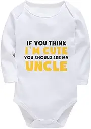 [WOOYONGING] If You Think I'm Cute You Should See My Uncle Rompers Baby Girl Long Sleeve Cute Newborn Boy Clothes White Baby B