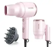 Wavytalk Blow Dryer with Diffuser Mini Hair Dryer with Folding Handle 1600W Q...