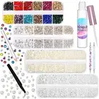 6645Pcs Face Rhinestones with Makeup Glue, Flatback Glue+Rhinestones+Pearls